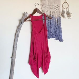 Ogle-Red Boho Long Tank Top Dress-Size: Small